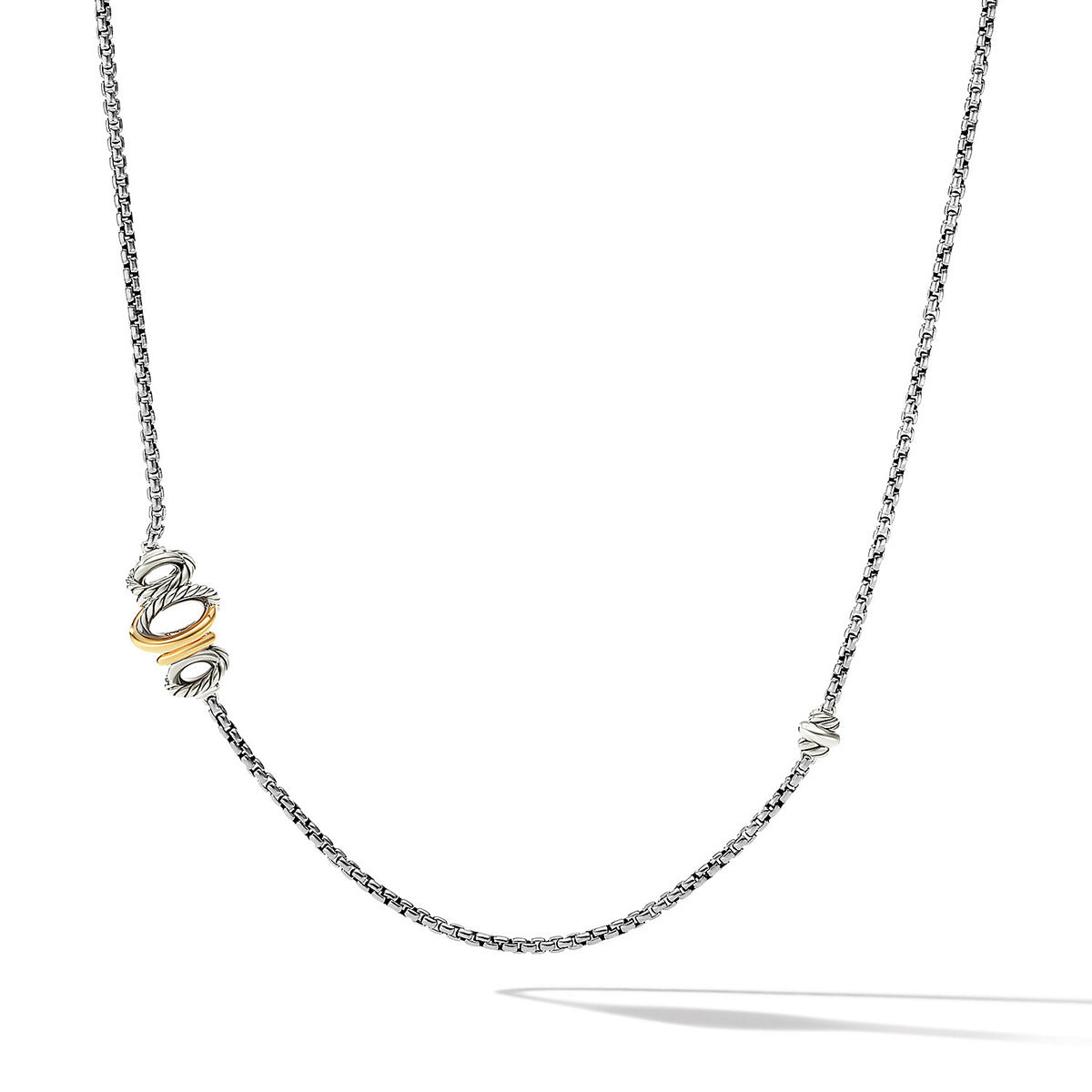 Crossover Station Box Chain Necklace with 18K Yellow Gold