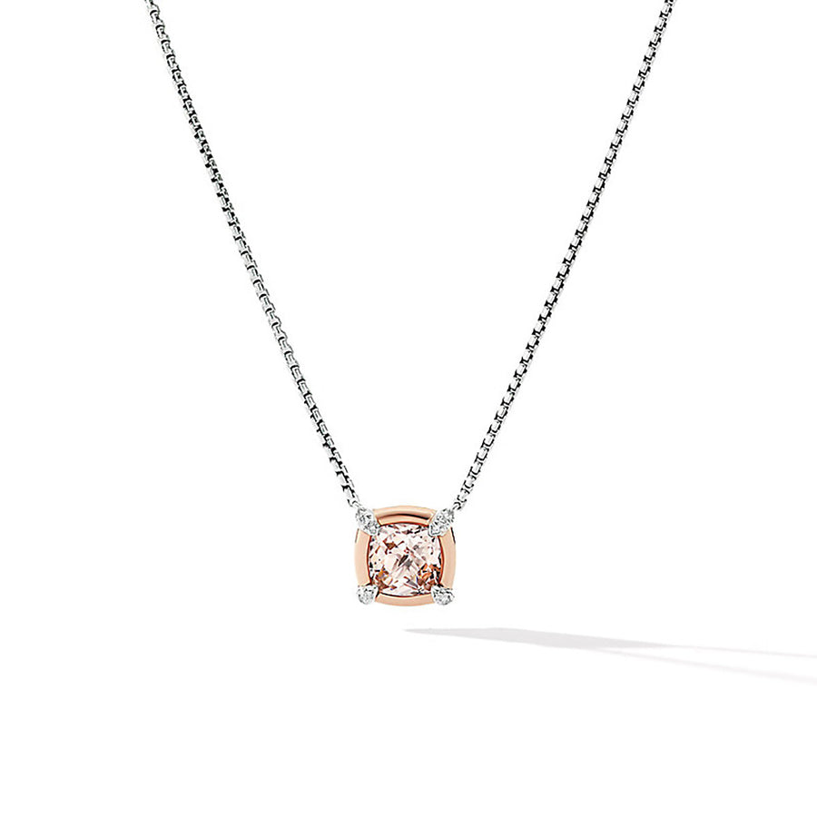 Petite Chatelaine Pendant Necklace with Morganite, 18K Rose Gold Bezel and Pave Diamonds