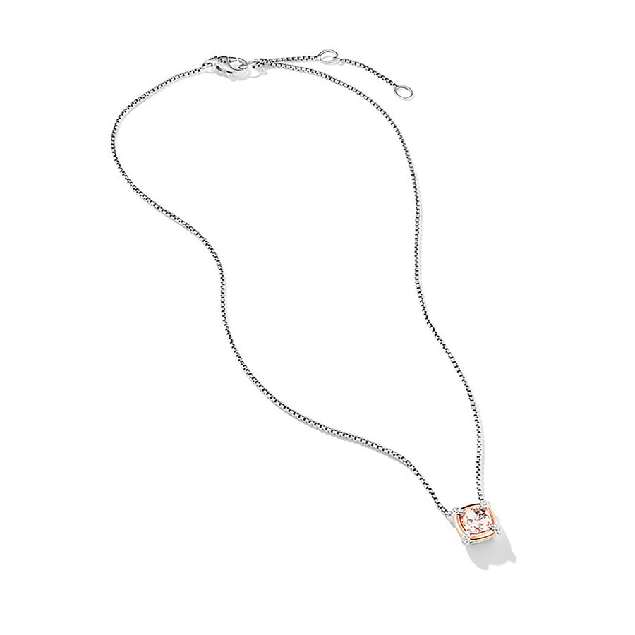 Petite Chatelaine Pendant Necklace with Morganite, 18K Rose Gold Bezel and Pave Diamonds