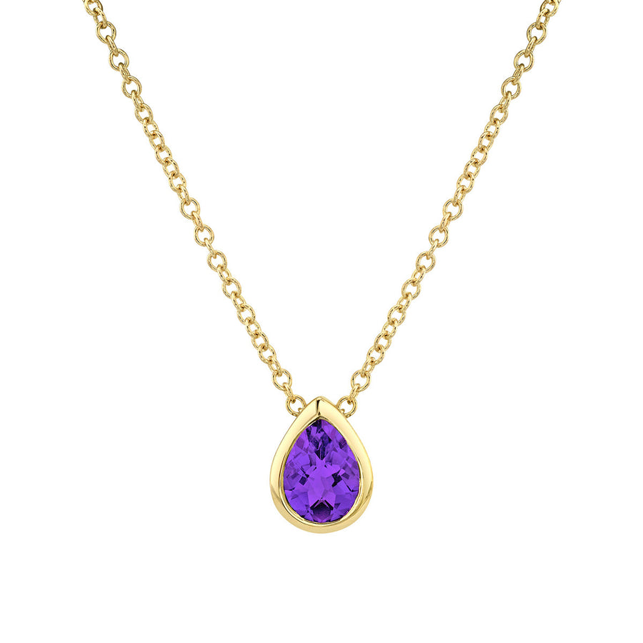 14K Yellow Gold Checkerboard Cut Amethyst Pendant Necklace