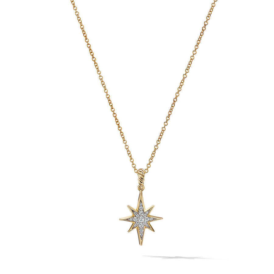 North Star Necklace in 18K Yellow Gold with Pave Diamonds