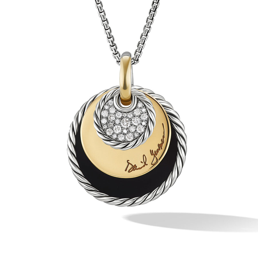 Eclipse Pendant Necklace with Black Onyx Reversible to Mother of Pearl and Pave Diamonds