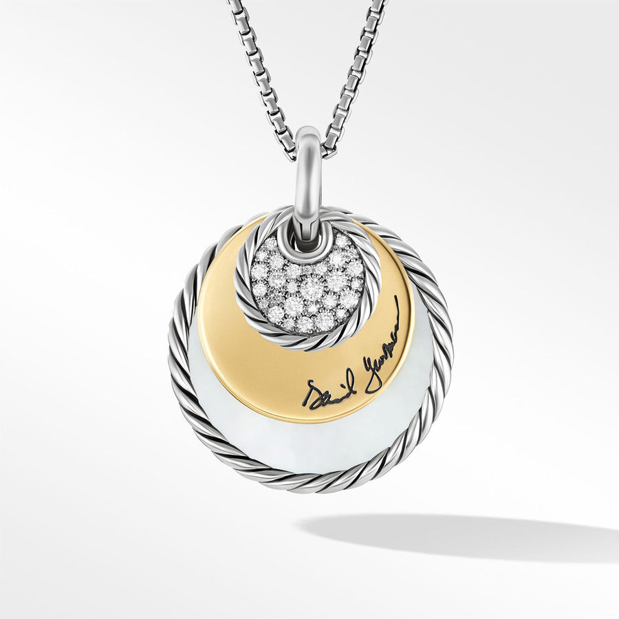 Eclipse Pendant Necklace with Black Onyx Reversible to Mother of Pearl and Pave Diamonds