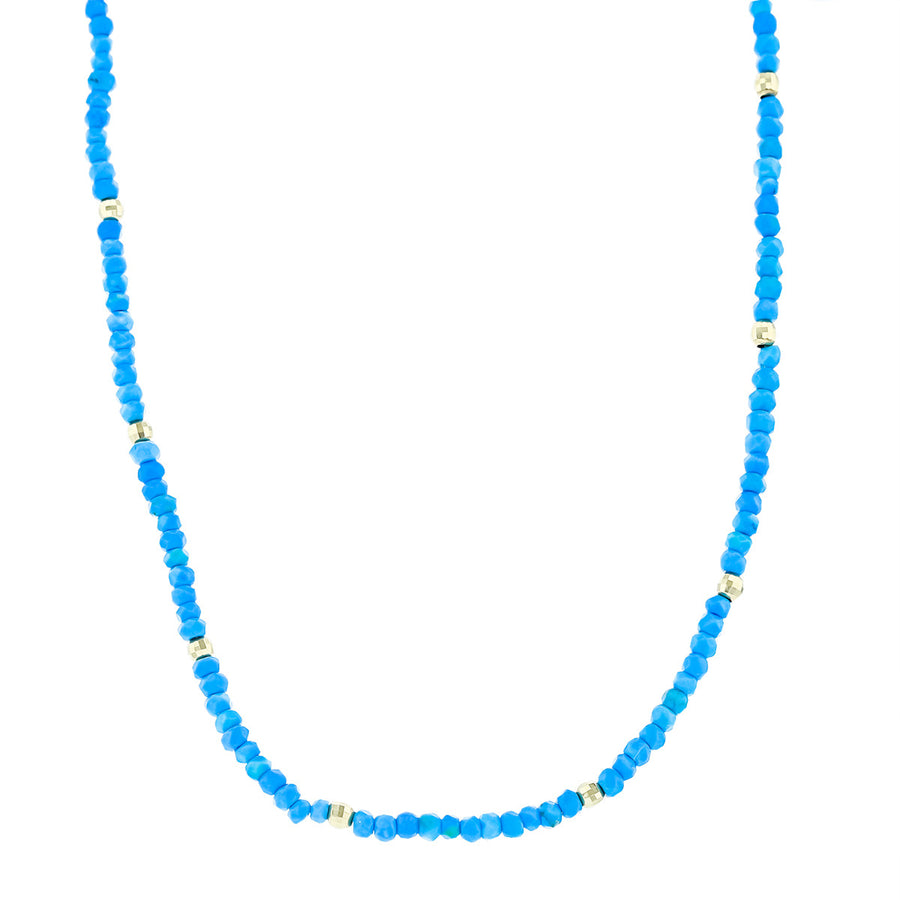 14K Yellow Gold Turquoise Bead Station Necklace