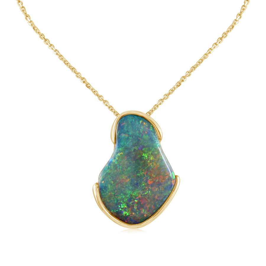 14K Yellow Gold Australian Opal Pendant Necklace