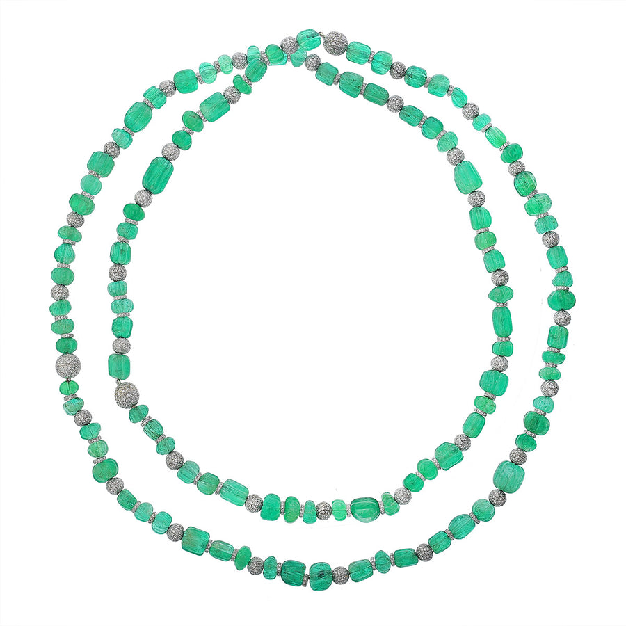 Double Strand Emerald and Diamond Necklace