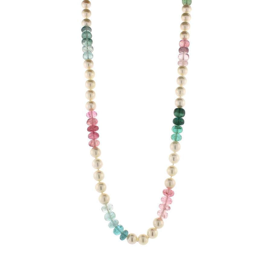 Multicolored Tourmaline Beads and Pearl Necklace