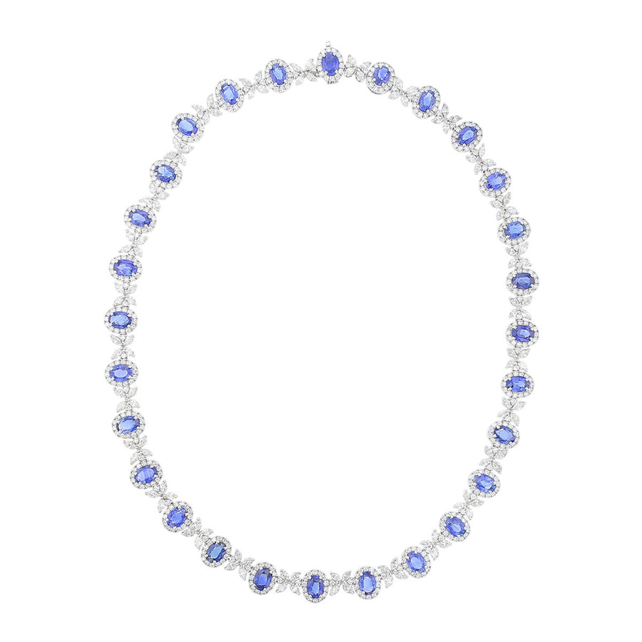 Oval Sapphire and Marquise Diamond Halo Necklace