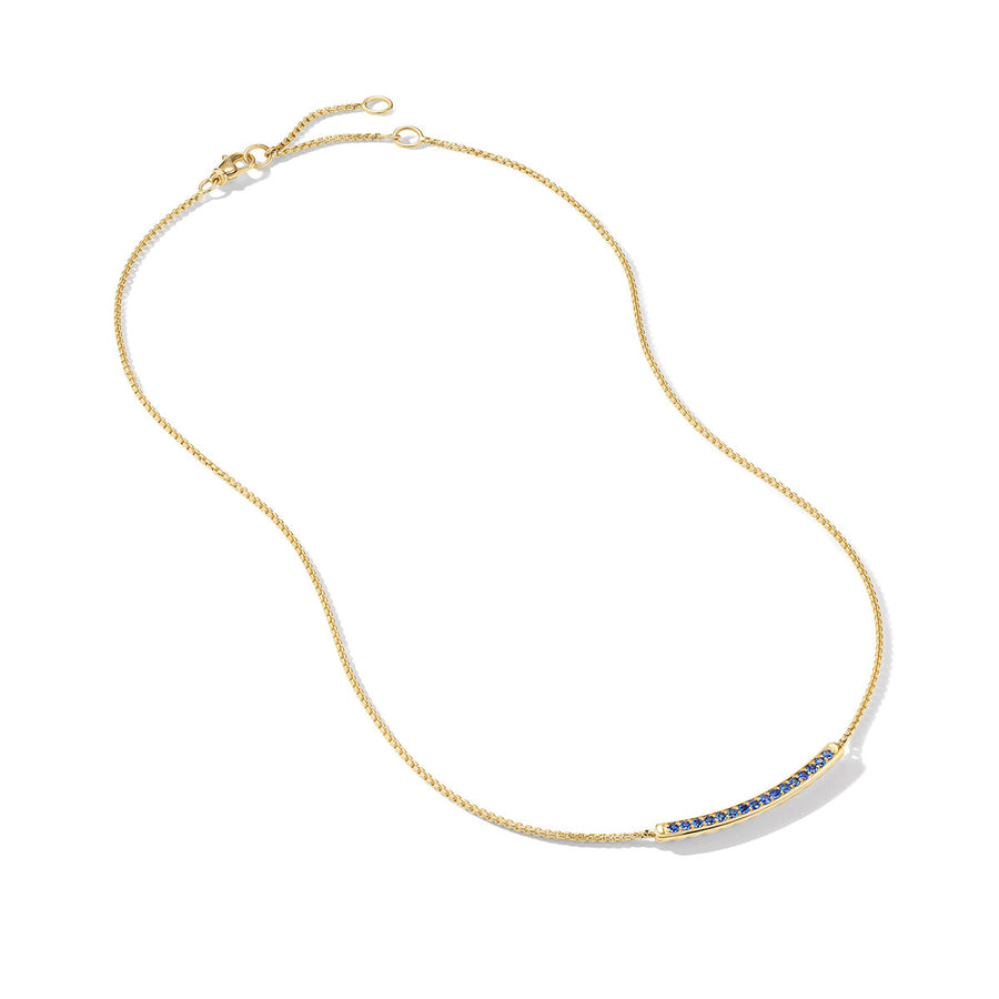 Petite Pave Bar Necklace in 18K Yellow Gold with Blue Sapphires