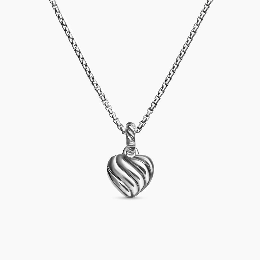 Petite Cable Heart Pendant Necklace in Sterling Silver with 14K Yellow Gold and Rhodolite Garnet
