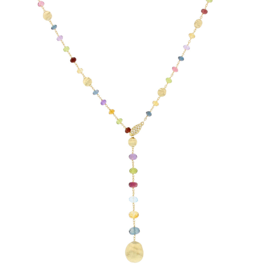 18K Yellow Gold Mixed Gemstone and Diamond Lariat