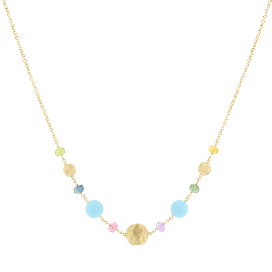 18K Yellow Gold Turquoise and Mixed Gemstone Necklace