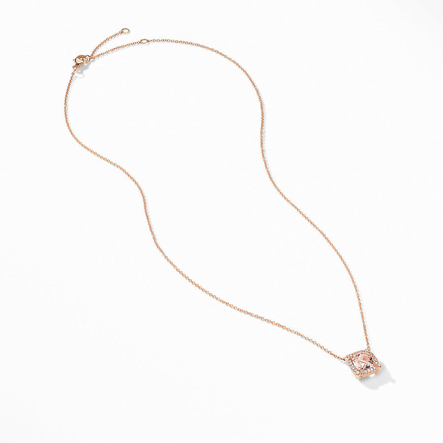 Petite Chatelaine Pave Bezel Pendant Necklace in 18K Rose Gold with Morganite