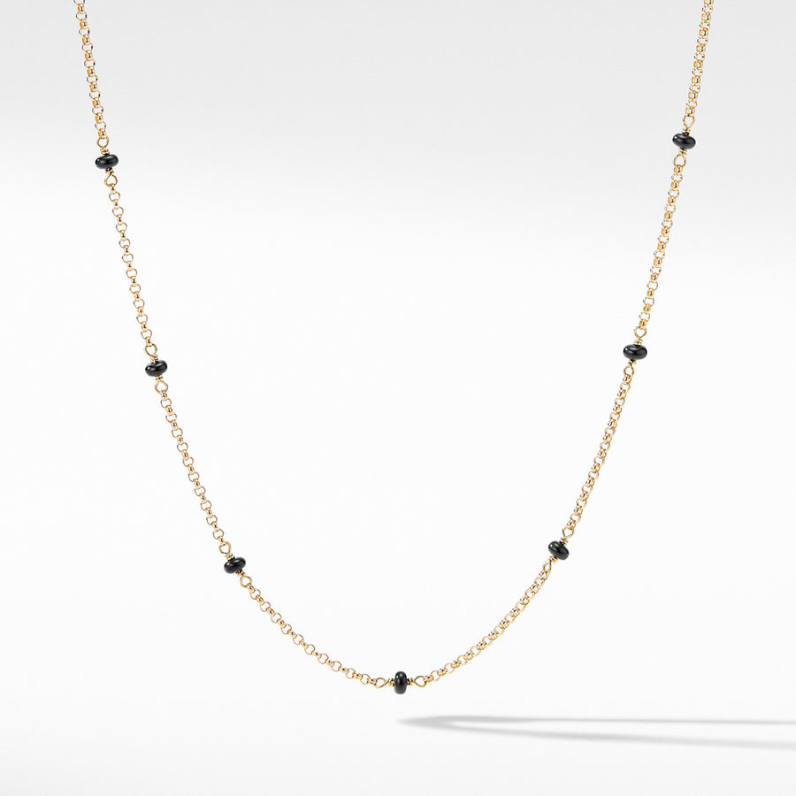Cable Collectibles Bead and Chain Necklace in 18K Yellow Gold with Black Spinels