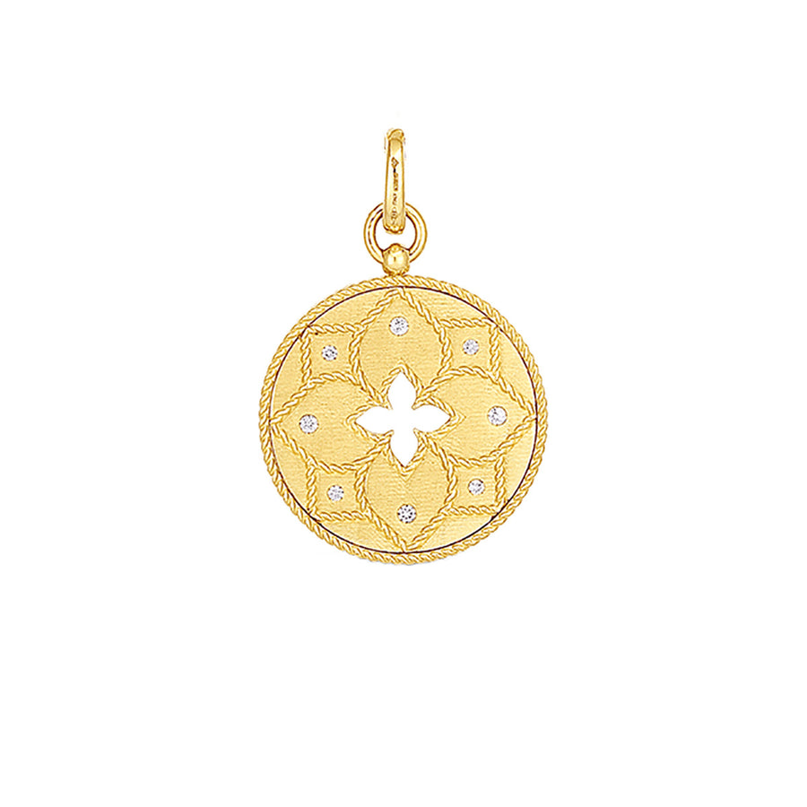 18K Venetian Princess Satin Medallion with Flower Cutout and Diamond Pendant