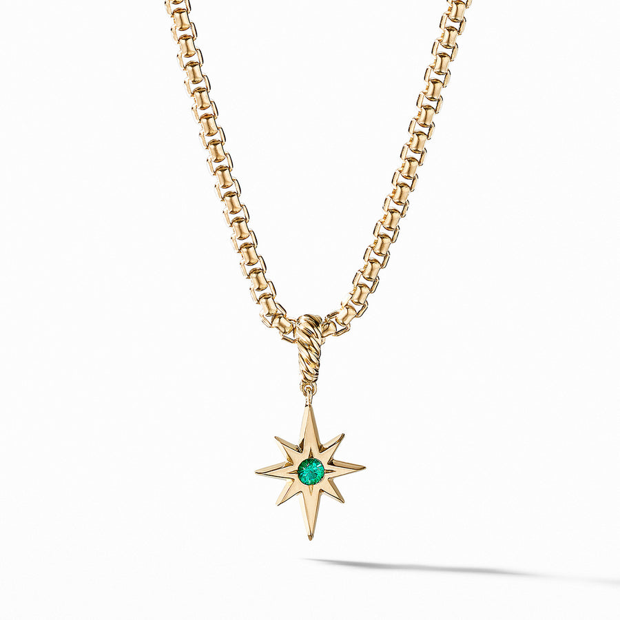 North Star Birthstone Charm in 18K Yellow Gold with Emerald