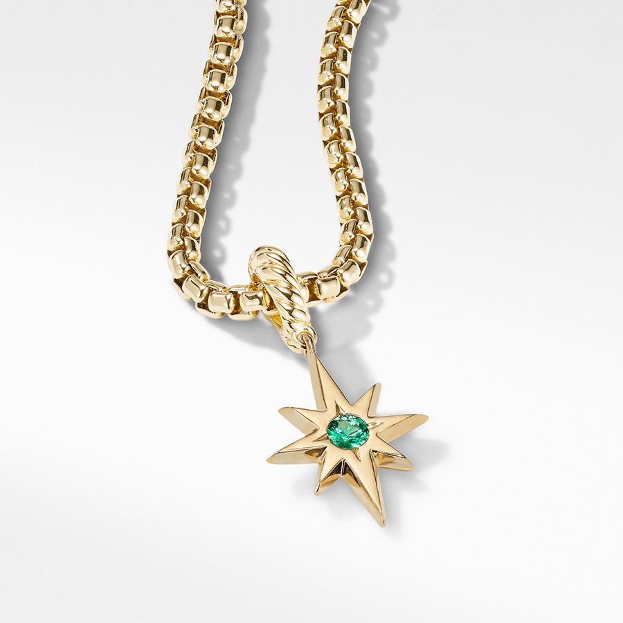 North Star Birthstone Charm in 18K Yellow Gold with Emerald