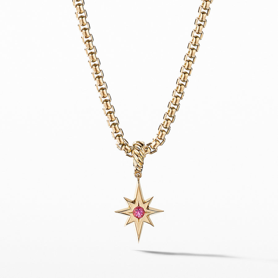 North Star Birthstone Amulet in 18K Yellow Gold with Pink Tourmaline