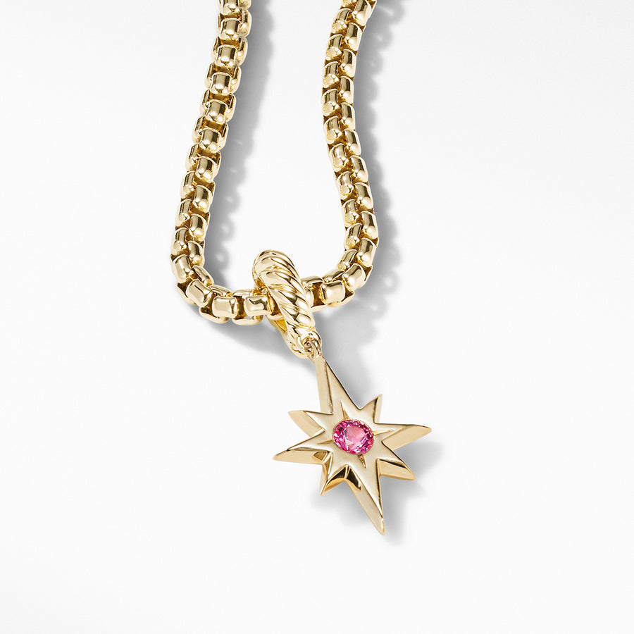 North Star Birthstone Amulet in 18K Yellow Gold with Pink Tourmaline