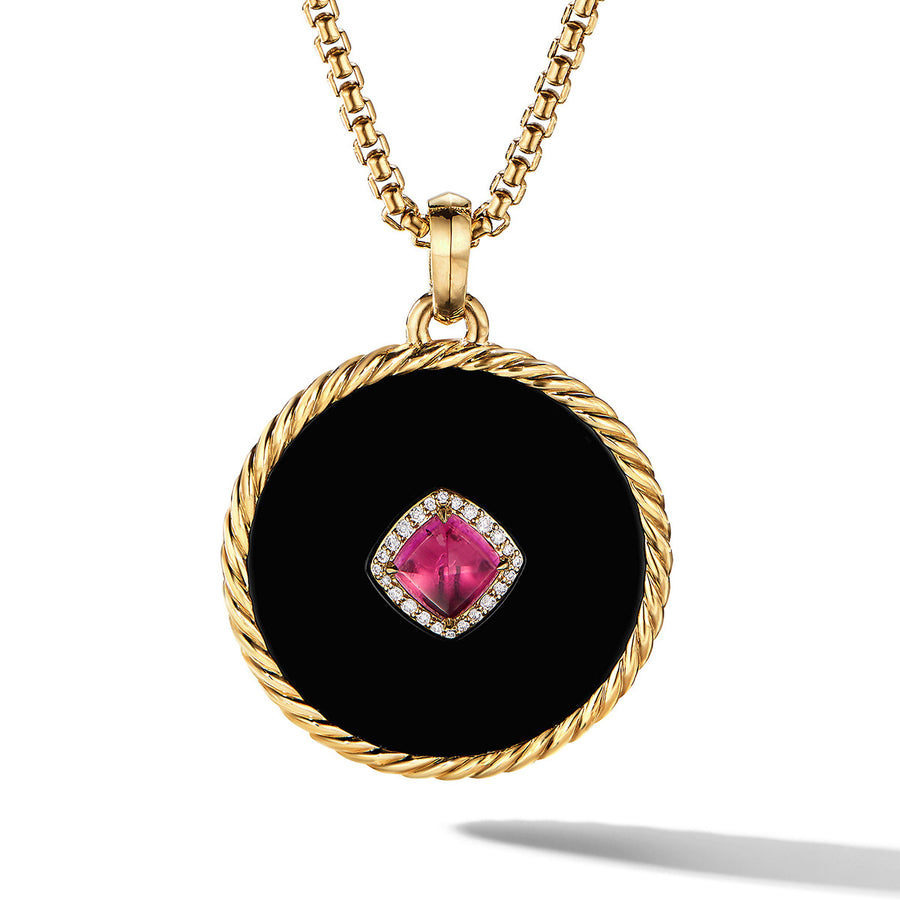 DY Elements Statement Disc Pendant in 18K Yellow Gold with Black Onyx, Rubellite and Pave Diamonds