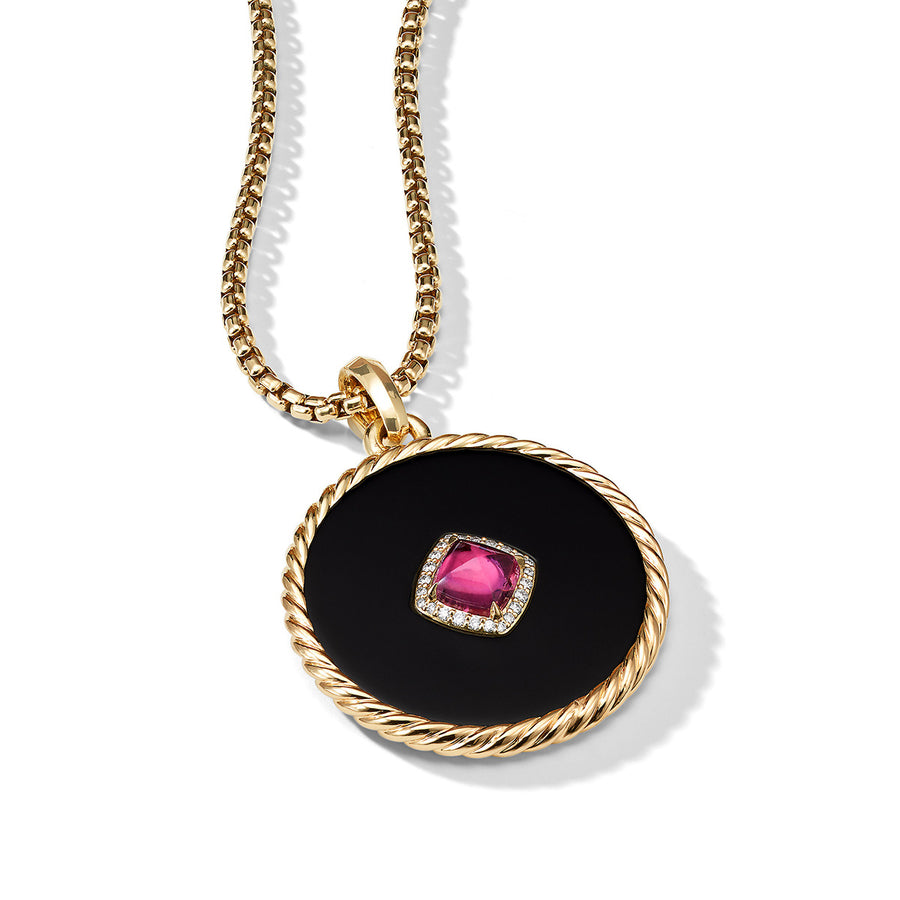 DY Elements Statement Disc Pendant in 18K Yellow Gold with Black Onyx, Rubellite and Pave Diamonds
