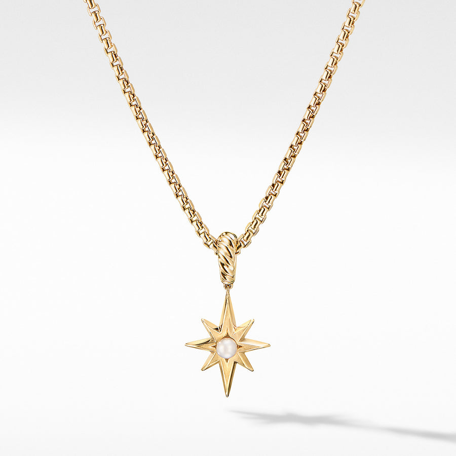 North Star Birthstone Amulet in 18K Yellow Gold with Pearl