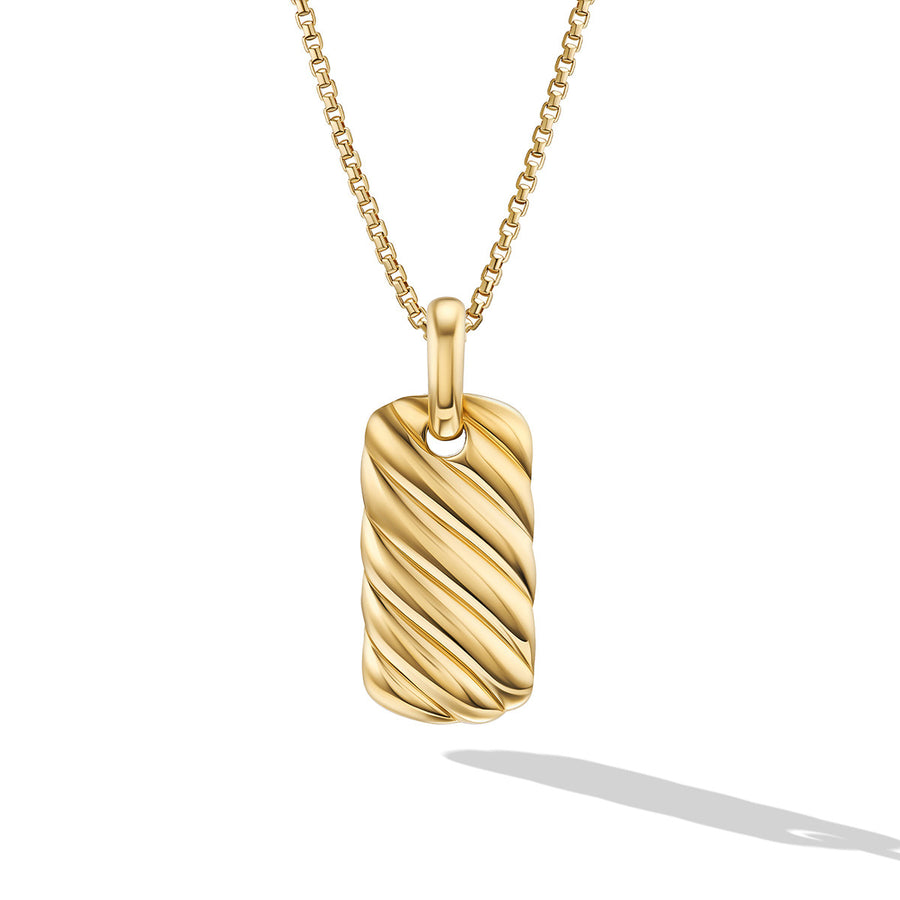 Petite Sculpted Cable Tag in 18K Yellow Gold
