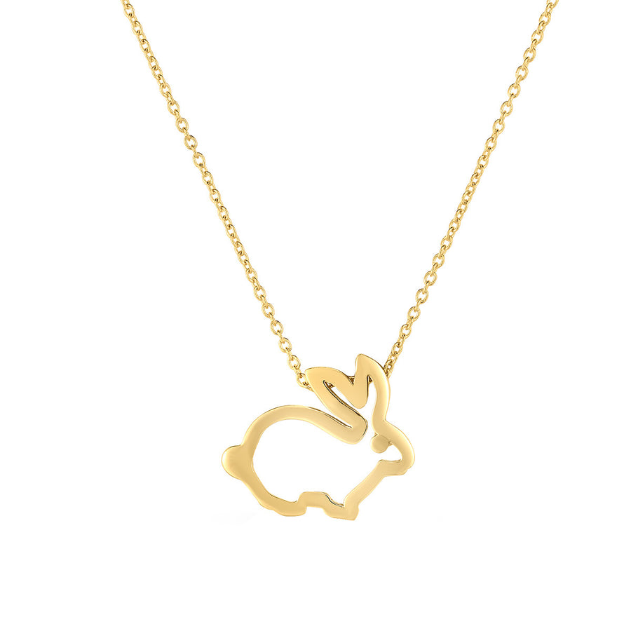 18K Yellow Gold Tiny Treasures Rabbit Outline Necklace