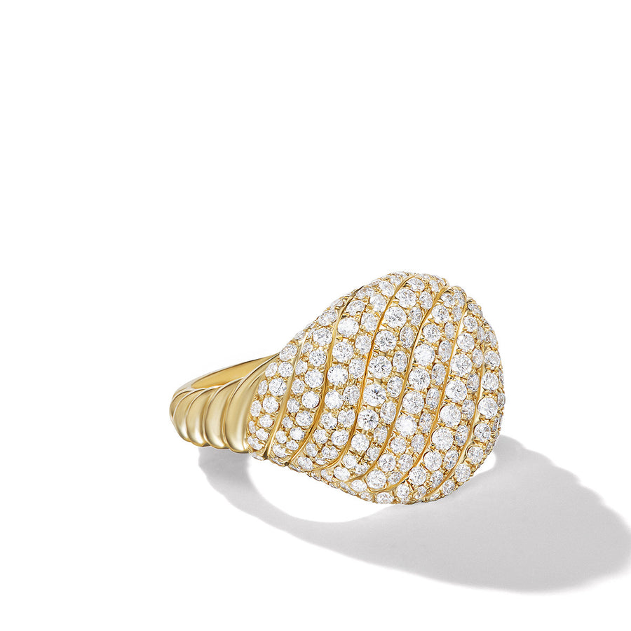 Sculpted Cable Pinky Ring in 18K Yellow Gold with Pave Diamonds