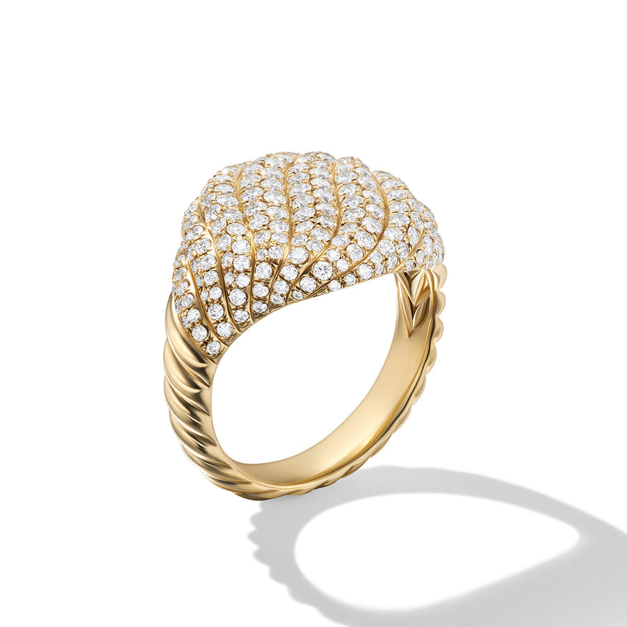Sculpted Cable Pinky Ring in 18K Yellow Gold with Pave Diamonds