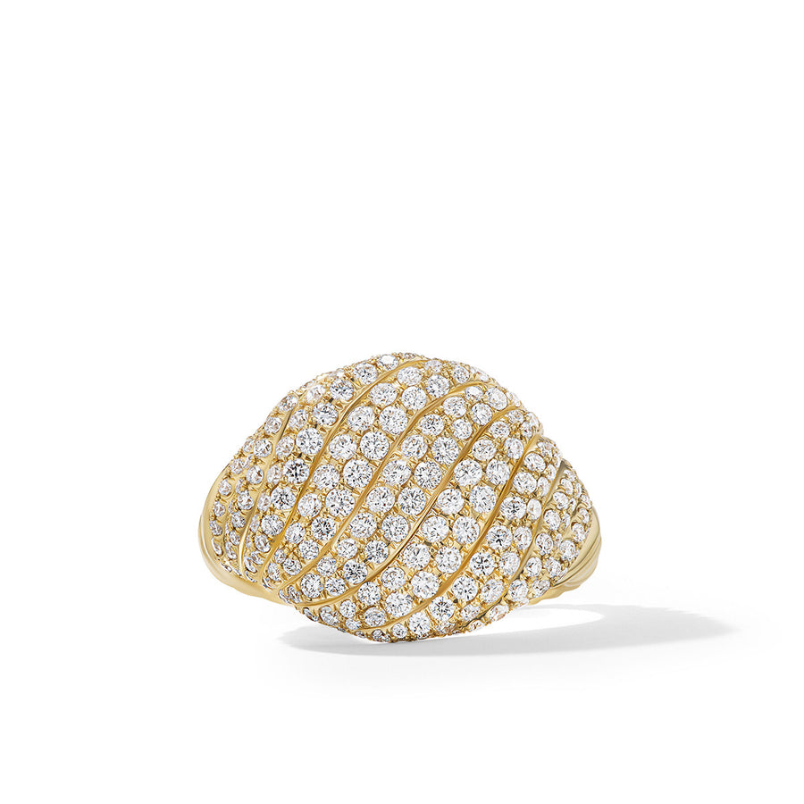 Sculpted Cable Pinky Ring in 18K Yellow Gold with Pave Diamonds