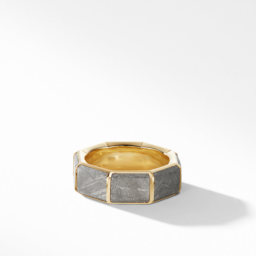 Faceted Band Ring in 18K Yellow Gold with Meteorite
