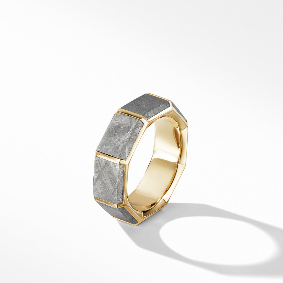 Faceted Band Ring in 18K Yellow Gold with Meteorite