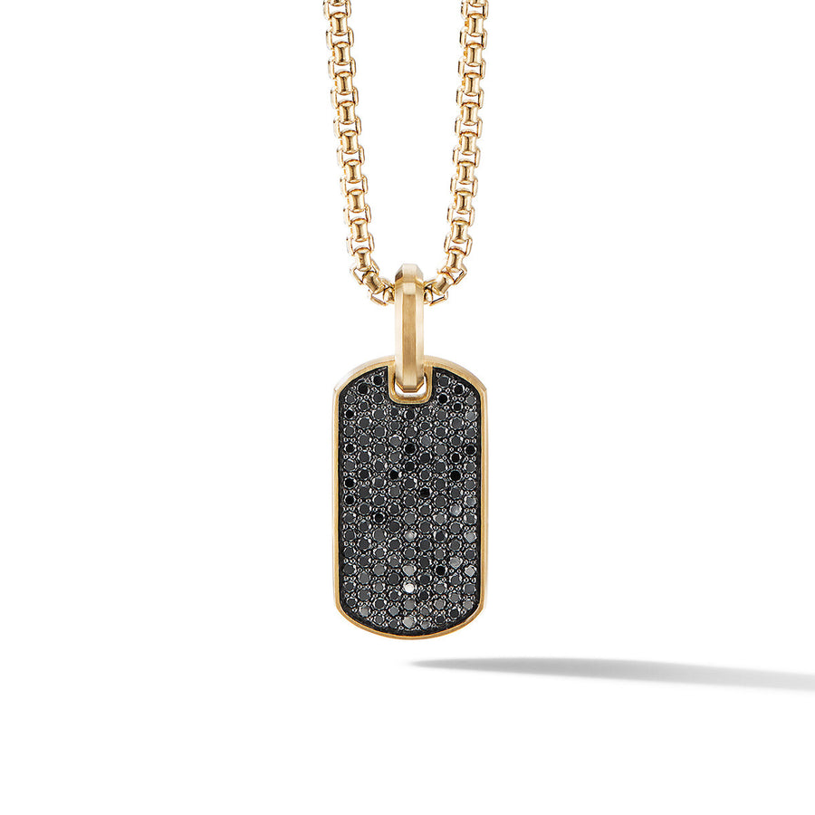 Streamline Tag in 18K Yellow Gold with Pave Black Diamonds