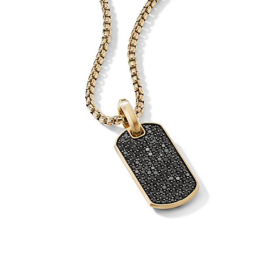 Streamline Tag in 18K Yellow Gold with Pave Black Diamonds