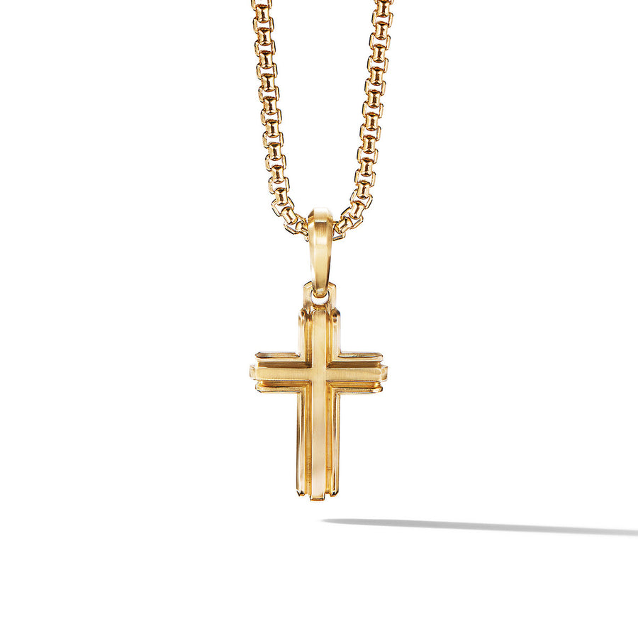 Deco Cross Pendant in 18K Yellow Gold