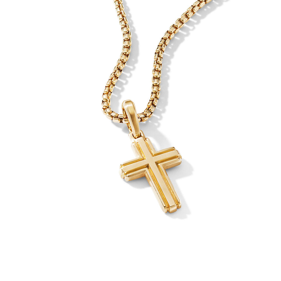 Deco Cross Pendant in 18K Yellow Gold