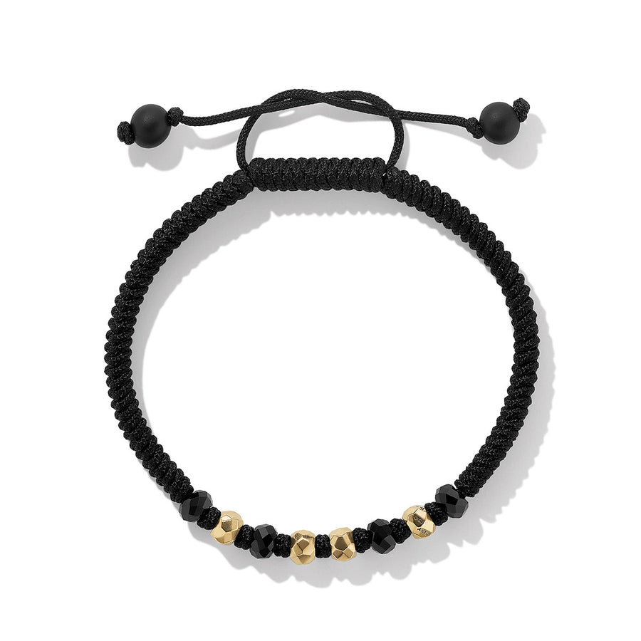 Fortune Woven Black Nylon Bracelet with Black Onyx and 18K Yellow Gold