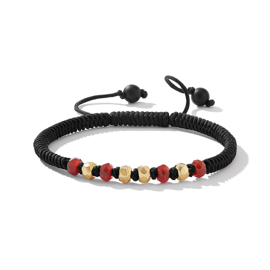 Fortune Woven Black Nylon Bracelet with Carnelian, Black Onyx and 18K Yellow Gold