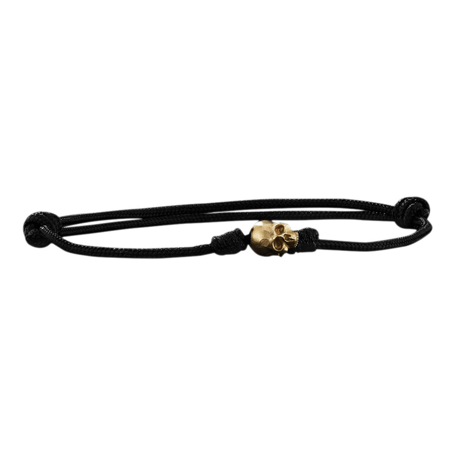 Skull Black Cord Bracelet with 18K Yellow Gold