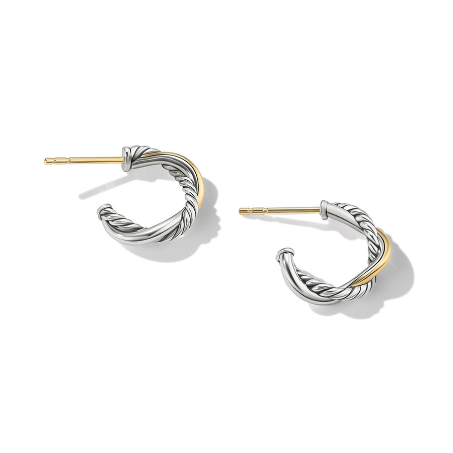 Petite Infinity Huggie Hoop Earrings in Sterling Silver with 14K Yellow Gold