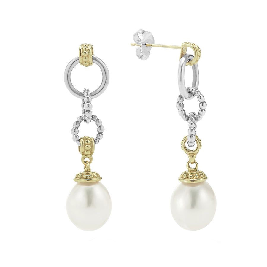 Two Tone Drop Pearl Earrings