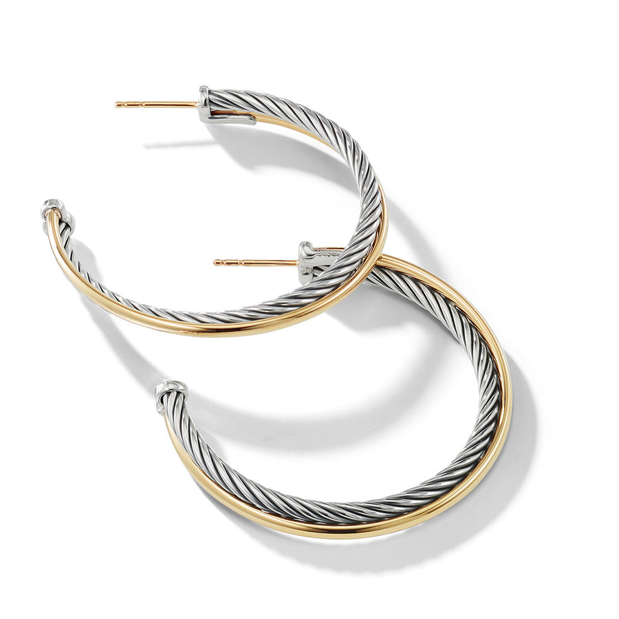 Crossover Hoop Earrings in Sterling Silver with 18K Yellow Gold