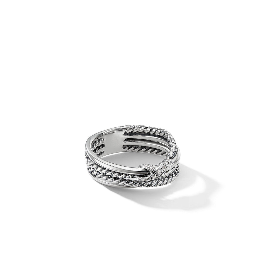 X Crossover Ring with Diamonds