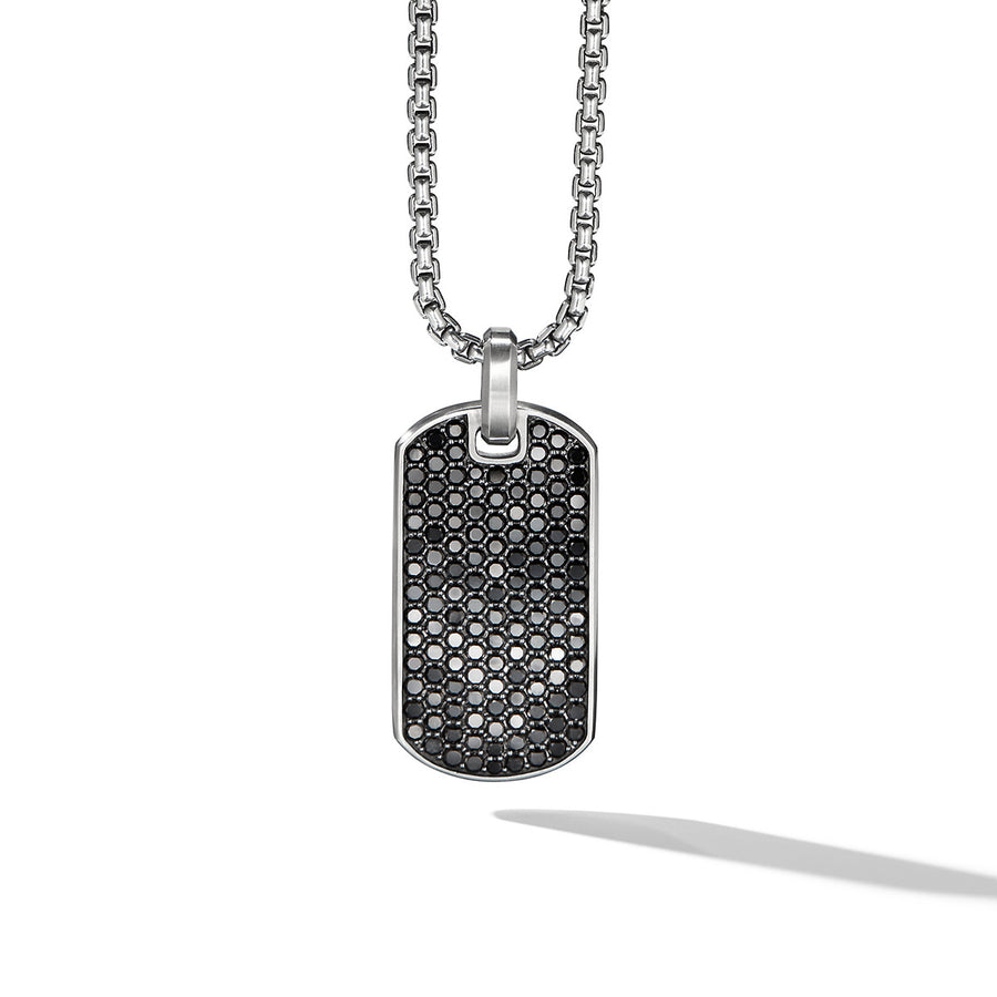 Streamline Tag in Sterling Silver with Pave Black Diamonds