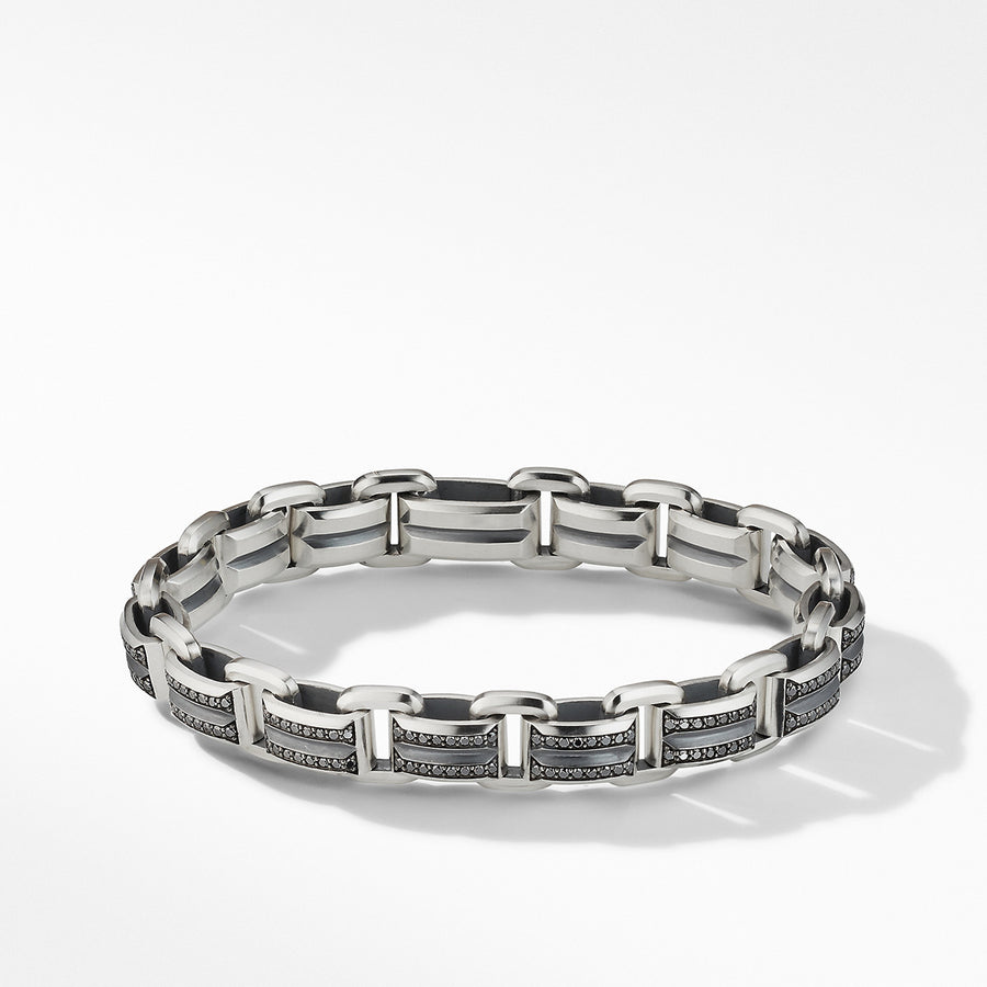 Deco Beveled Link Bracelet in Sterling Silver with Pave Black Diamonds