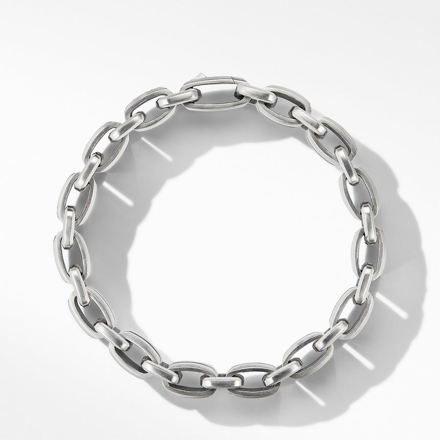 Deco Beveled Link Bracelet in Sterling Silver with Pave Black Diamonds