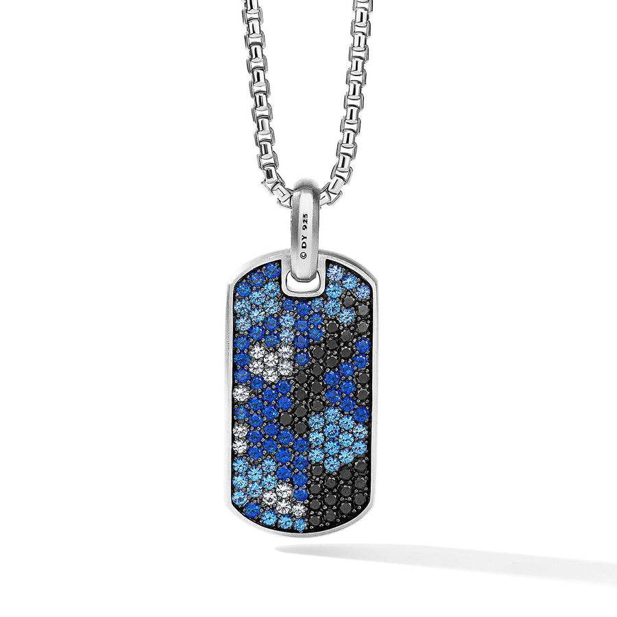 Streamline Tag with Pave Black Diamonds and Sapphires