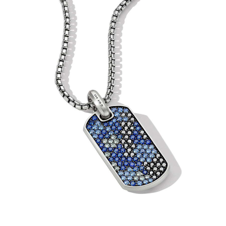 Streamline Tag with Pave Black Diamonds and Sapphires