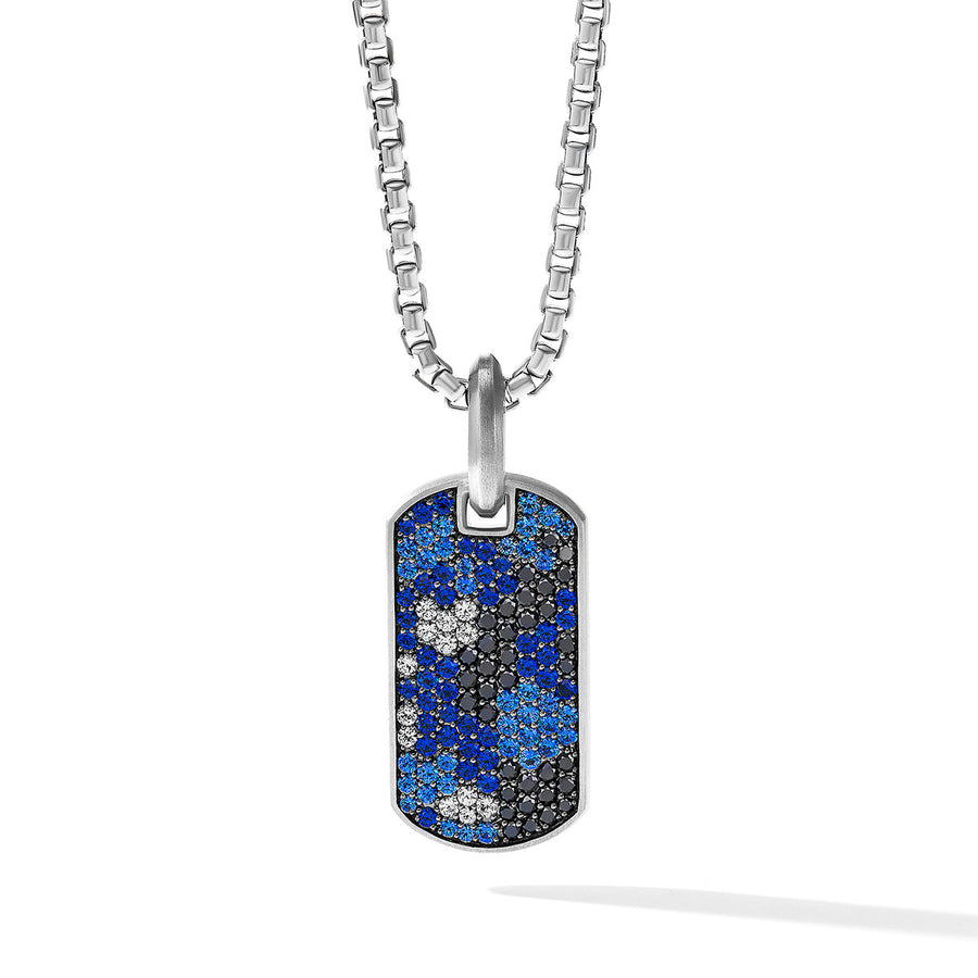 Streamline Tag with Pave Black Diamonds and Sapphires